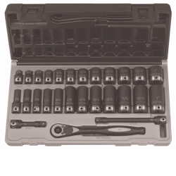 Grey Pneumatic 3/8" Drive 27 Piece Standard and Deep Fractional 6 Point Duo-Socket™ Set GRE81627RD