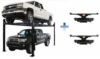 Atlas® Atlas® Garage Pro 8000 EXT-L Service/Parking 4 Post Lift & Set of 2 RJ-35 Sliding Hydraulic Center Jack 3500 lbs & Truck Adapter Combo