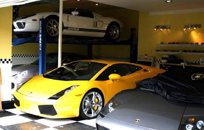 BendPak car storage lift - yellow Lamborghini