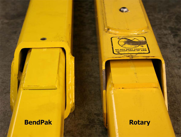 BendPak and Rotary Arms Construction Thickness Comparison