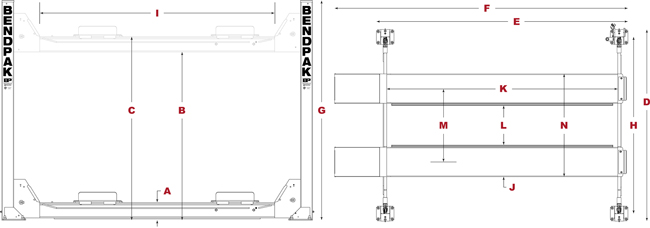 BendPak HDS-14 Series Specifications Diagram