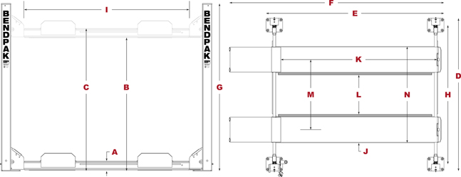 BendPak HD-7 Series Specifications Diagram