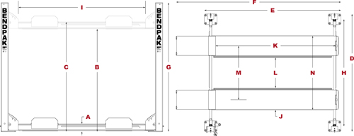 BendPak HD-7PXW Specifications Diagram PDF