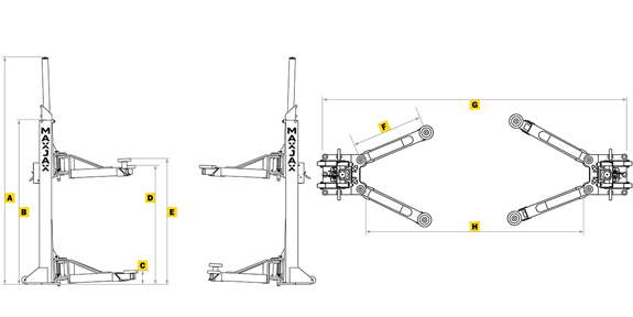 MaxJax M7K 2-Post specifications diagram
